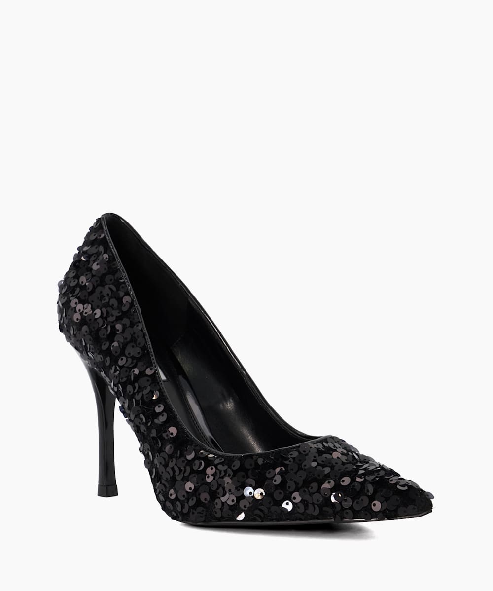 Astounding Black Sequin Embellished Heeled Courts Dune London