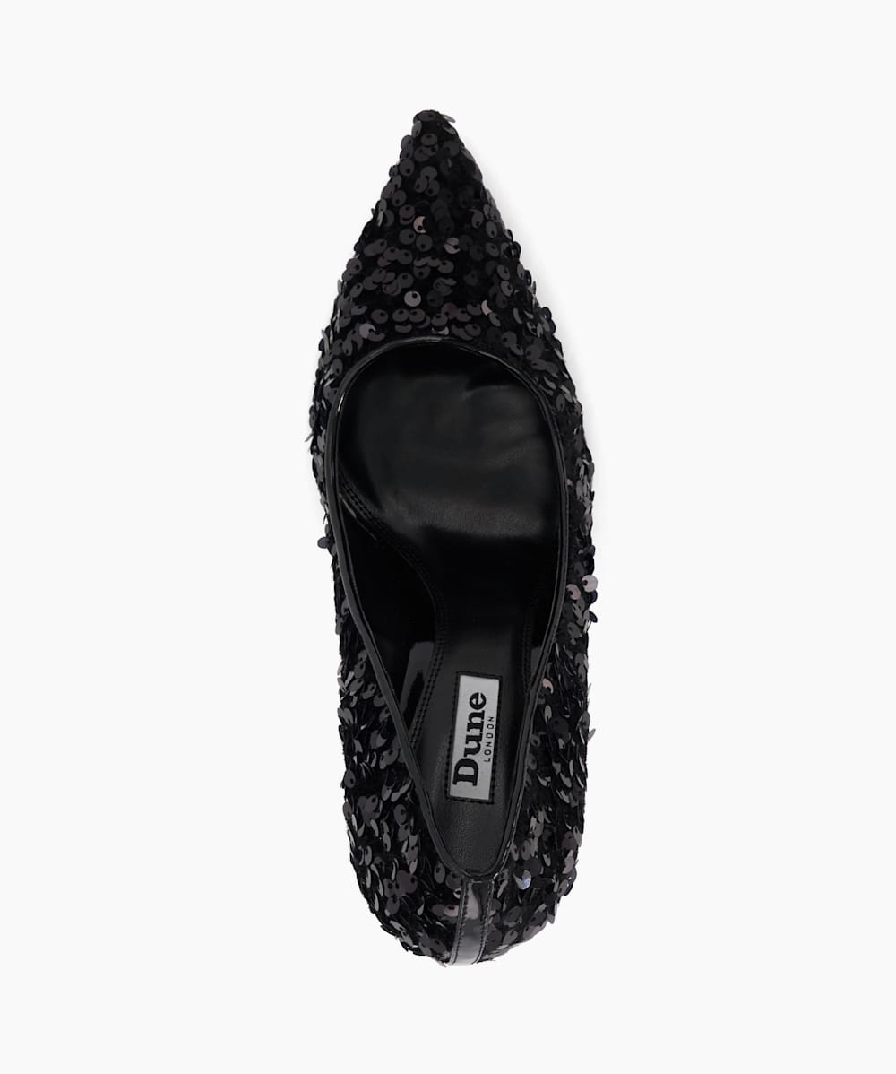 Astounding Black Sequin Embellished Heeled Courts Dune London