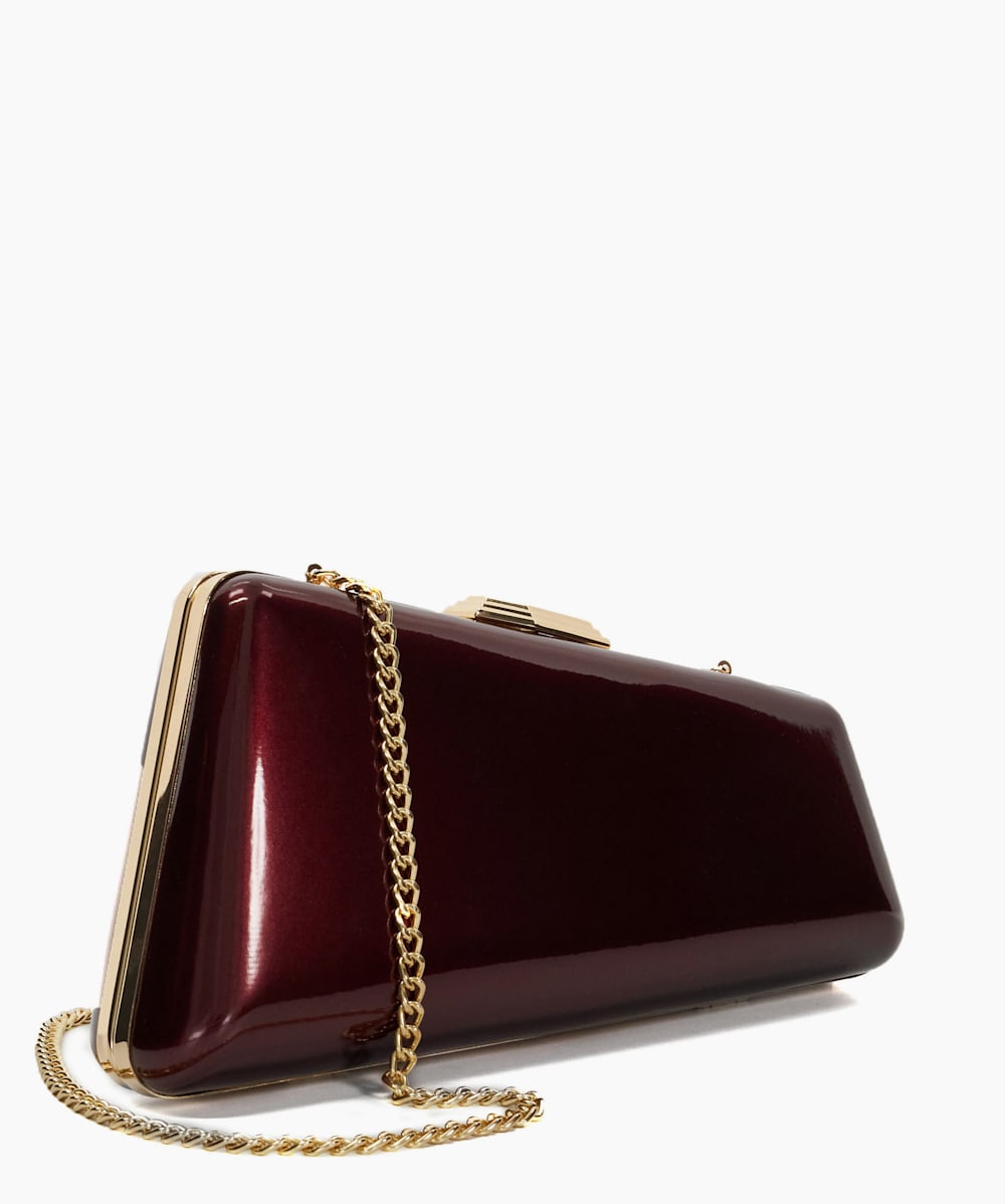 Balancing Burgundy Patent Finish Clutch Bag Dune London