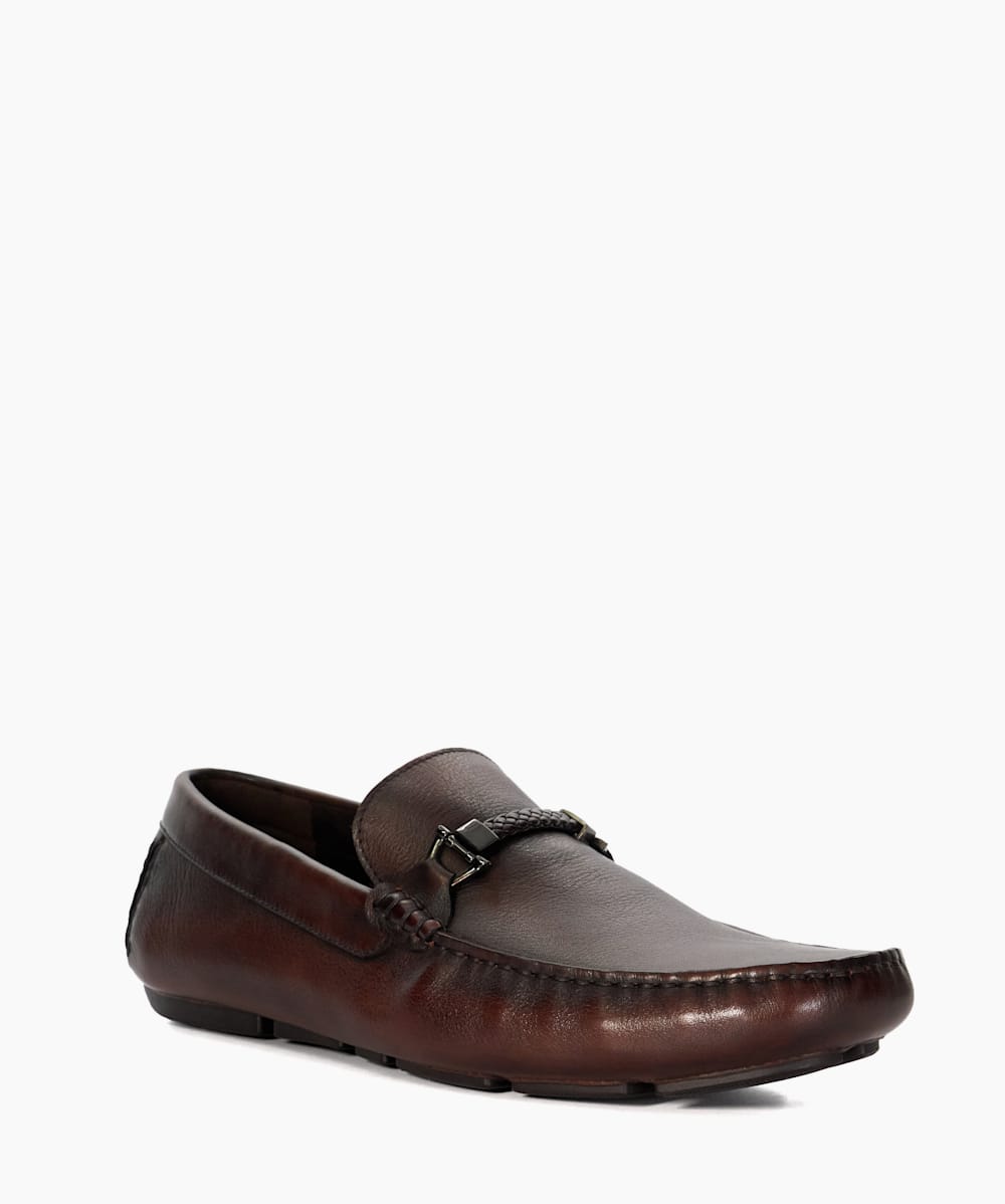 Beacons Dark Brown Driver Moccasins With Woven Trim Dune London
