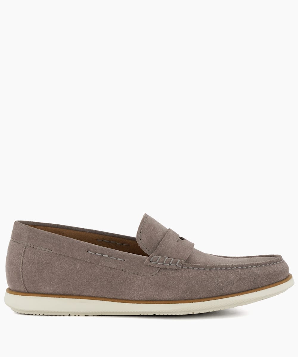Berkly Grey Penny Trim Suede Loafers Dune London