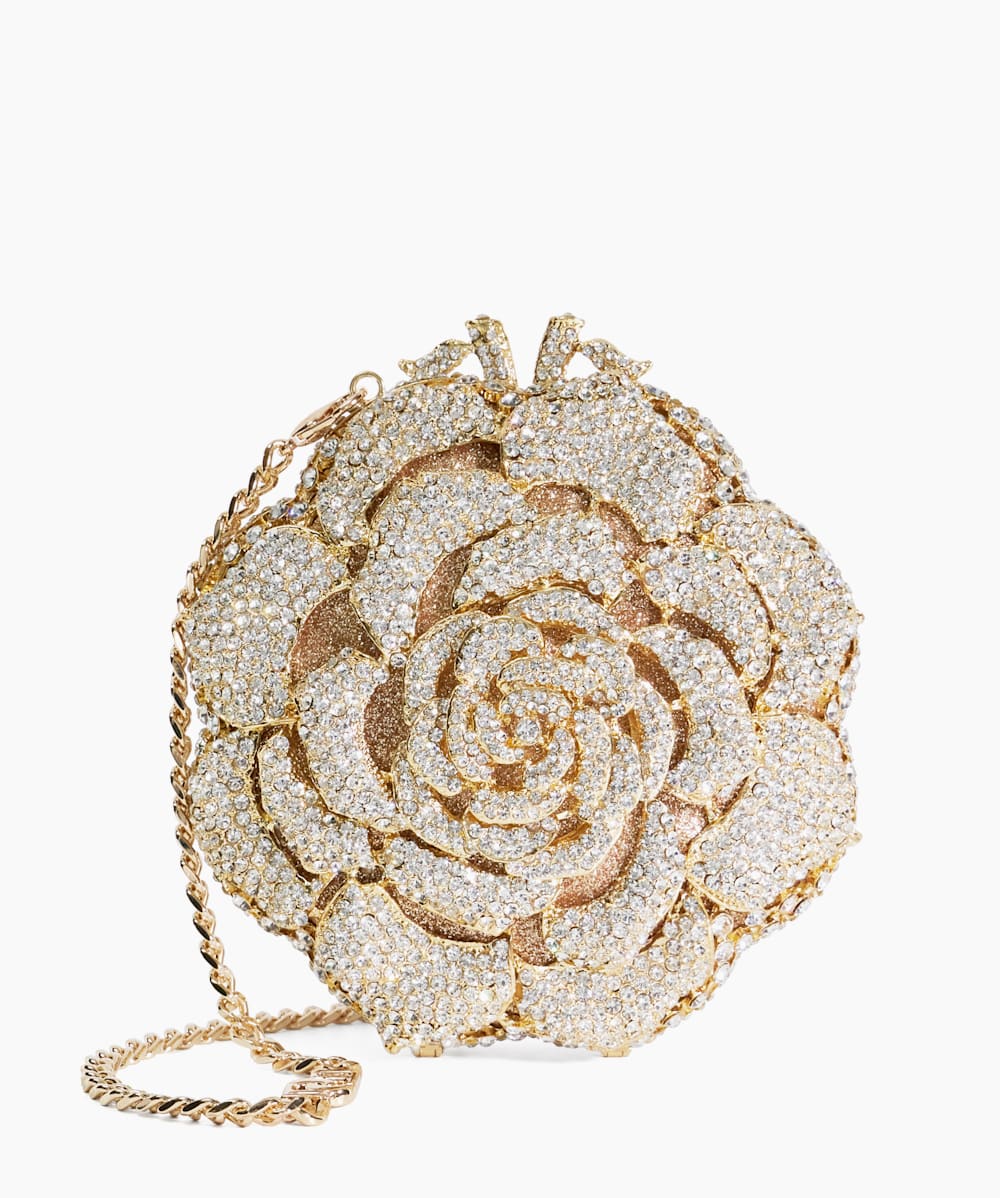 Bling Gold Floral Diamante Embellished Clutch Dune London