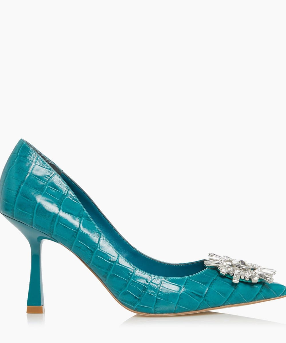 Blissfull Turquoise Brooch Detail Court Shoes Dune London