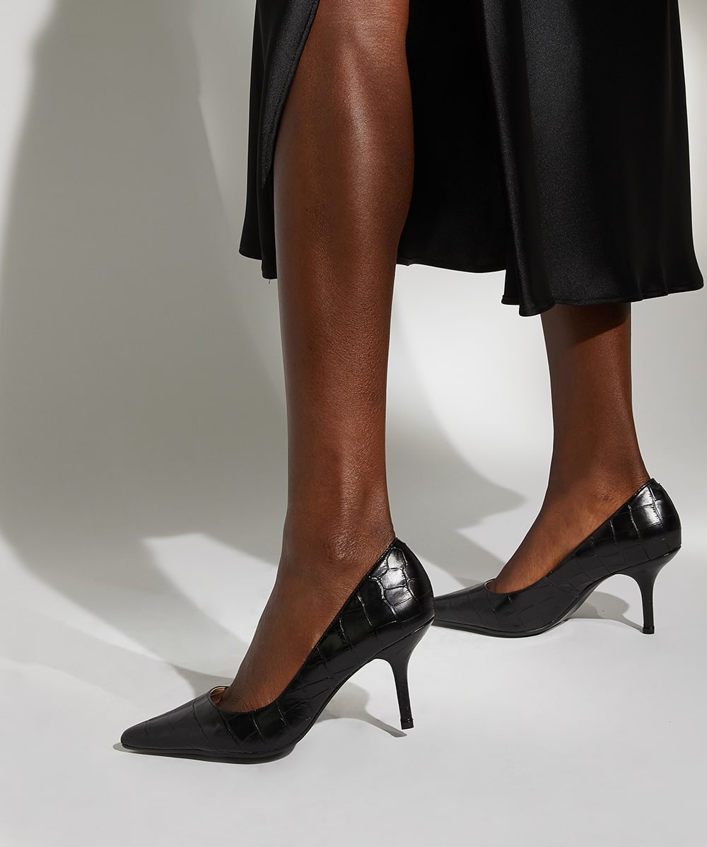 Bold Black Pointed Toe Heeled Court Shoes Dune London