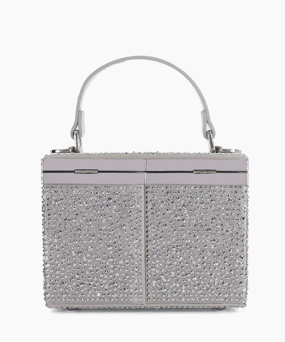 Brazil Silver Diamante Detail Grab Handle Clutch Bag Dune London