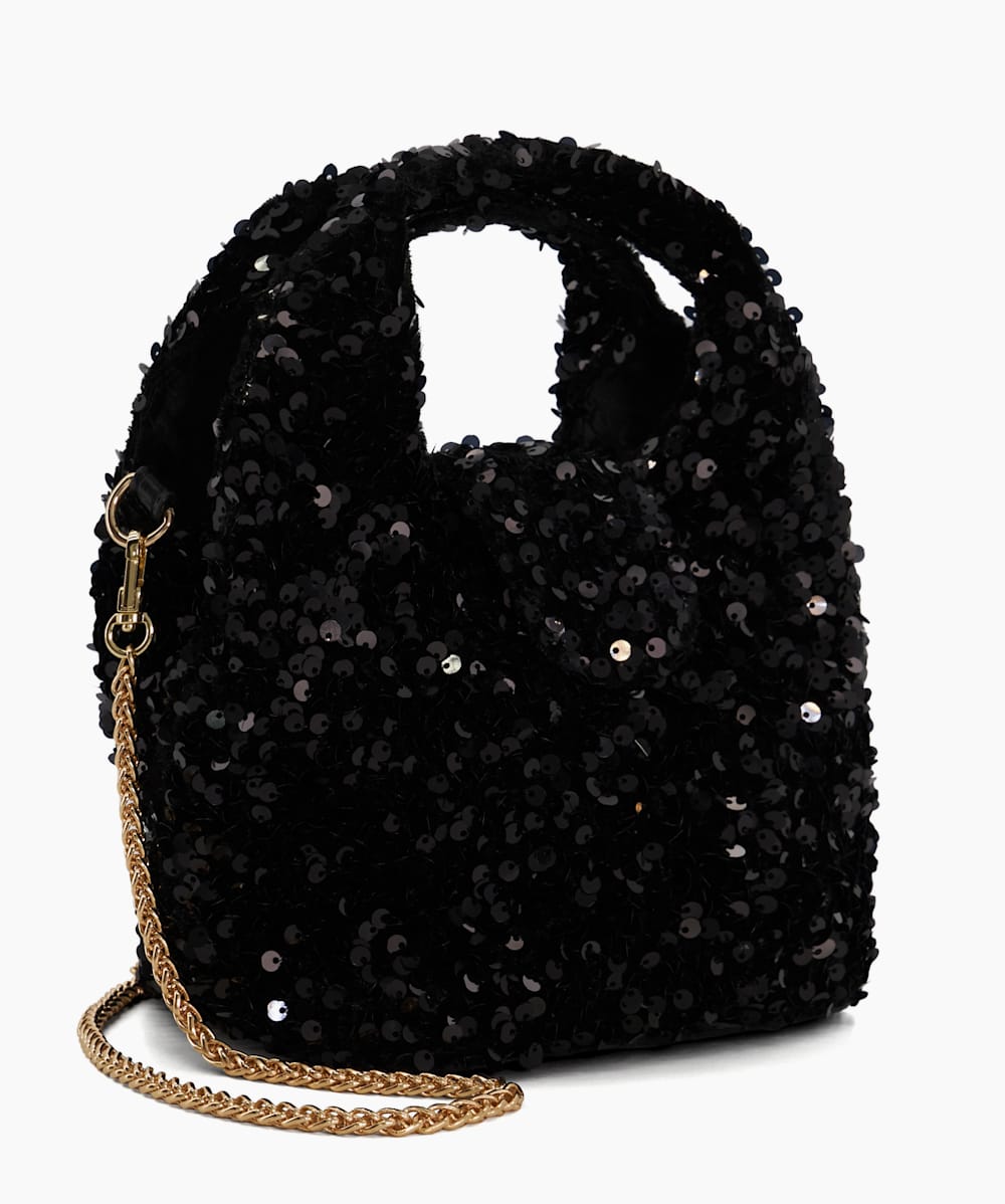 Black sequin handbag sales