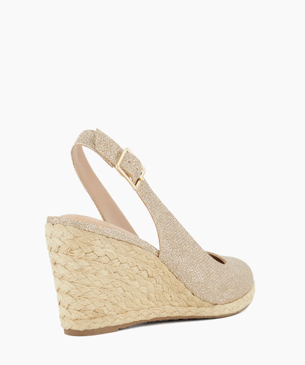 Cadies Rose Gold Sling Back Espadrille Wedges Dune London
