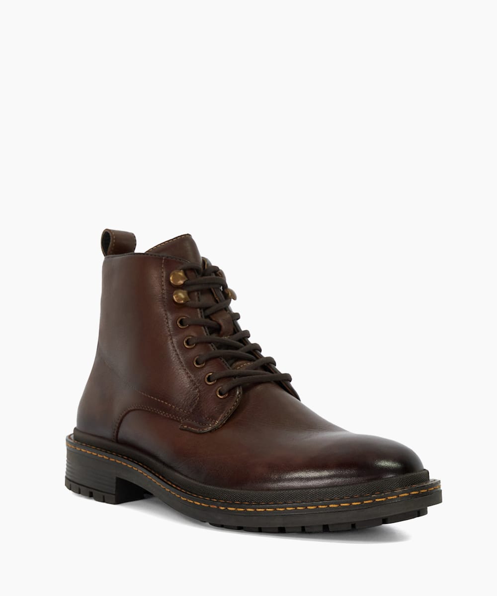 Calio Brown Chunky Lace Up Casual Boots Dune London