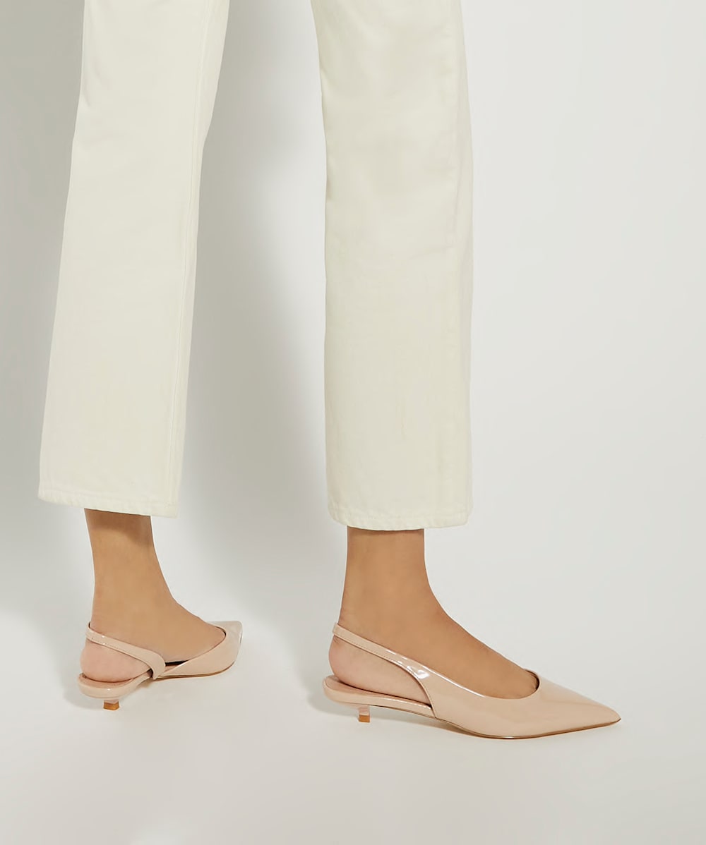 Calmer Nude Patent Kitten Heel Slingback Courts Dune London