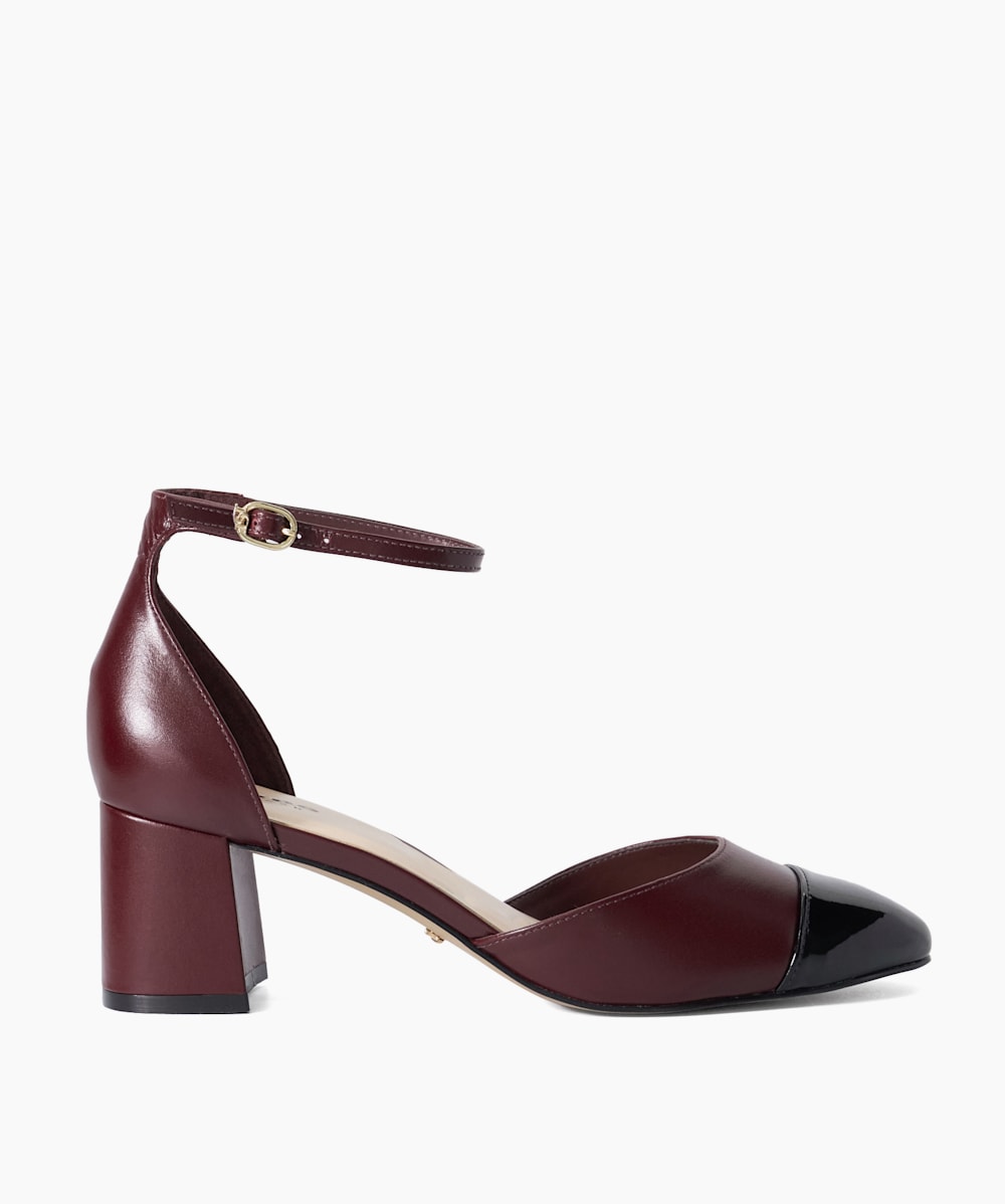 Burgundy block heels sales