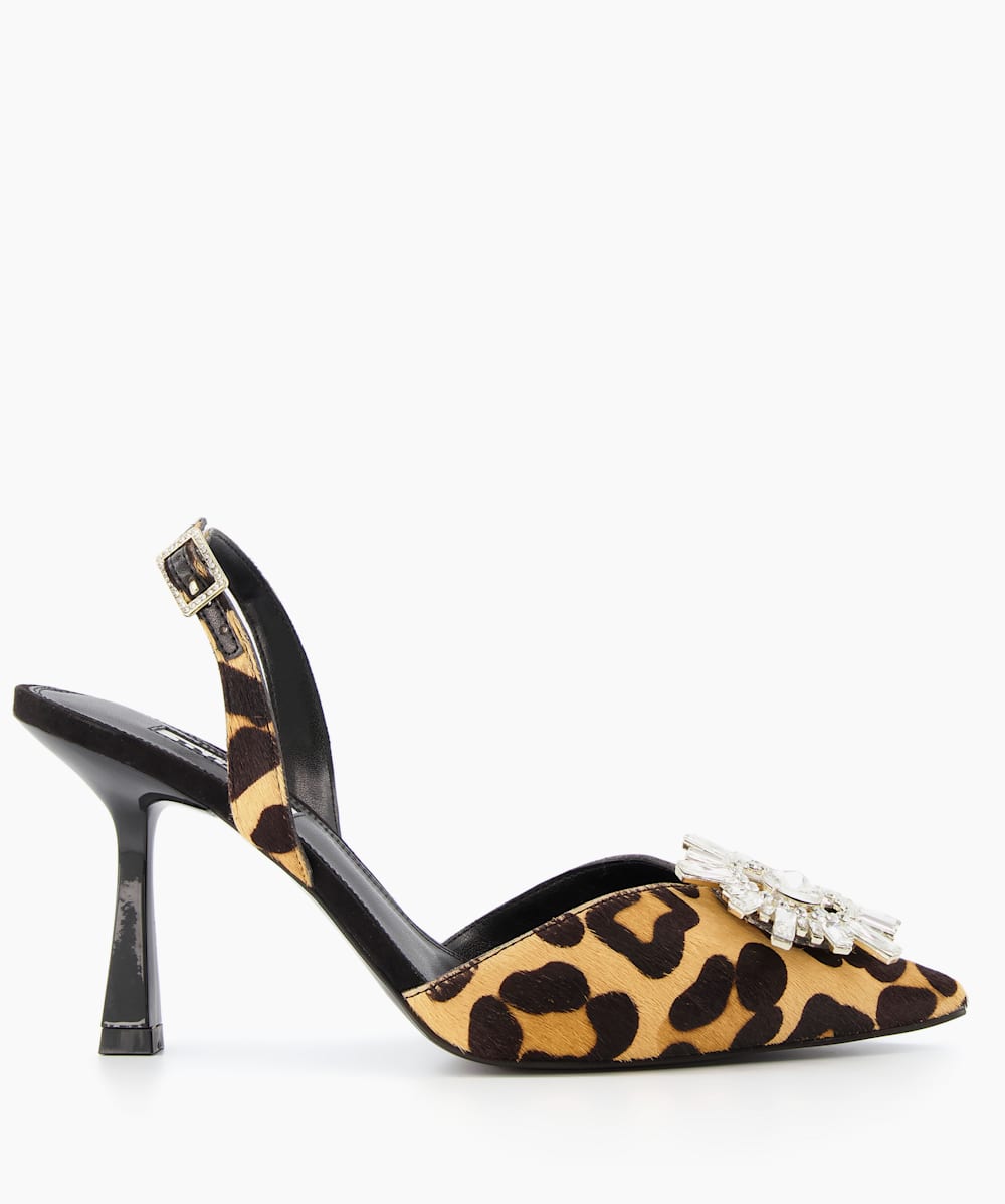 Casis Leopard Brooch Slingback Heel Dune London