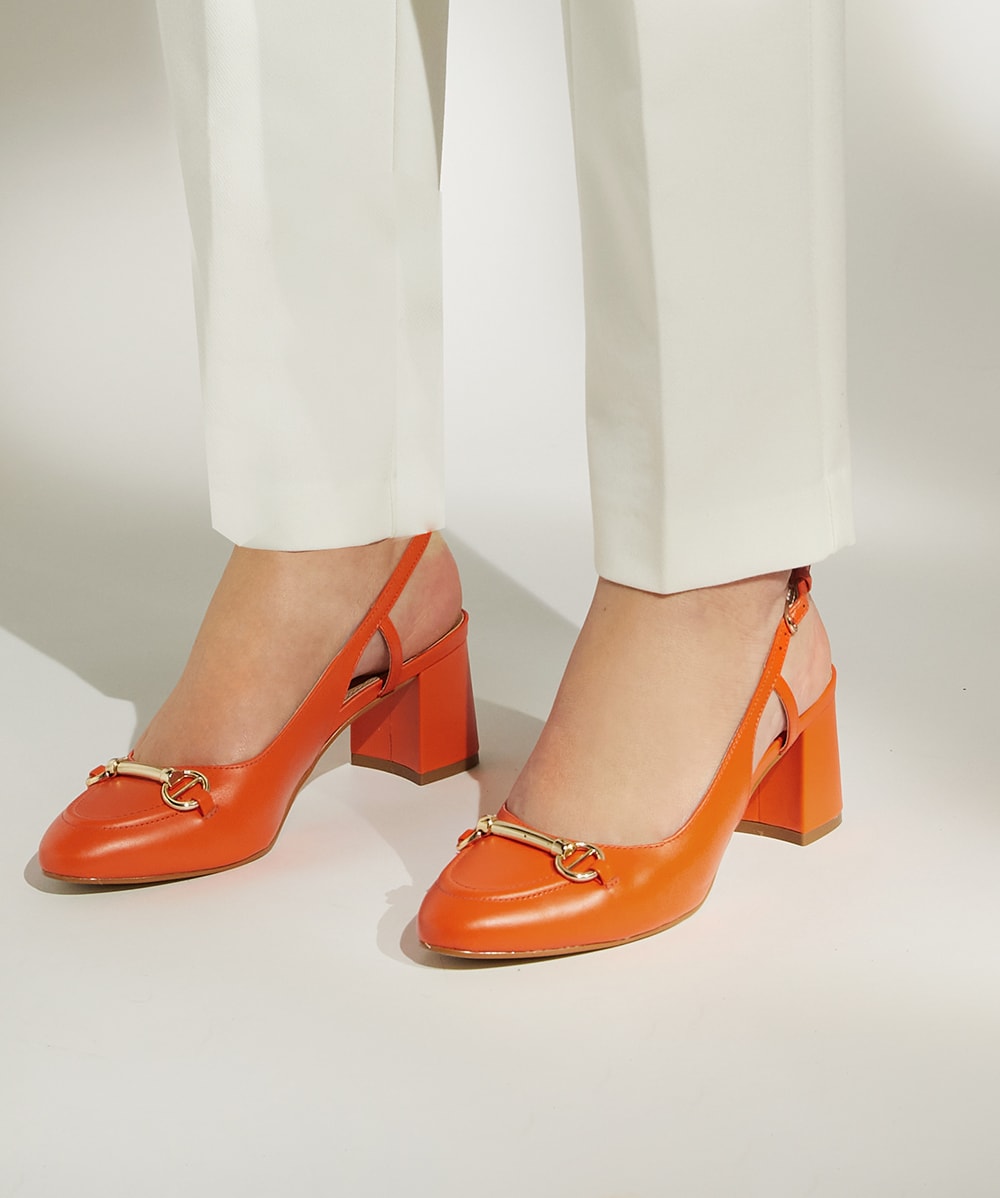 Cassie Orange Snaffle Trim Block Heel Slingback Courts Dune London