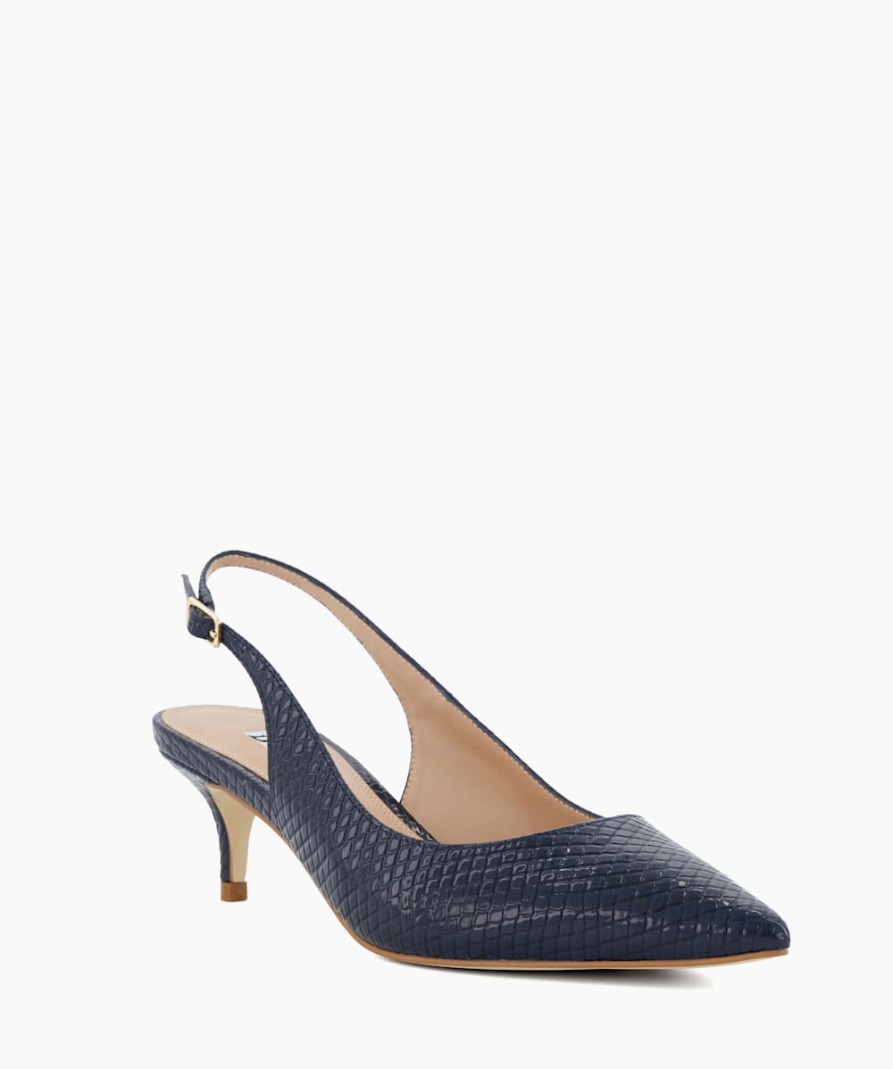 Cassino Navy Heeled Slingback Courts Dune London