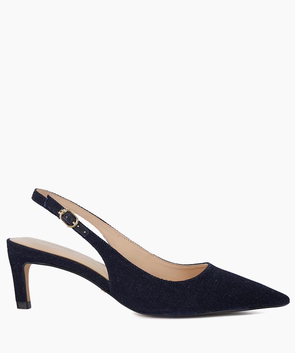 Celinna Navy Pointed Toe Sling Back Heels Dune London