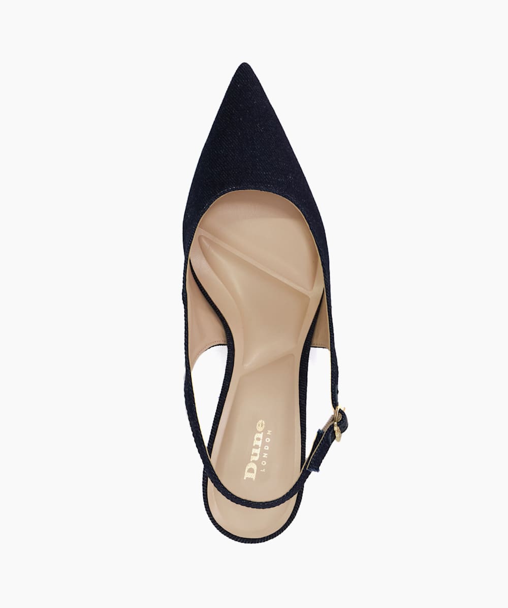 Celinna Navy Pointed Toe Sling Back Heels Dune London