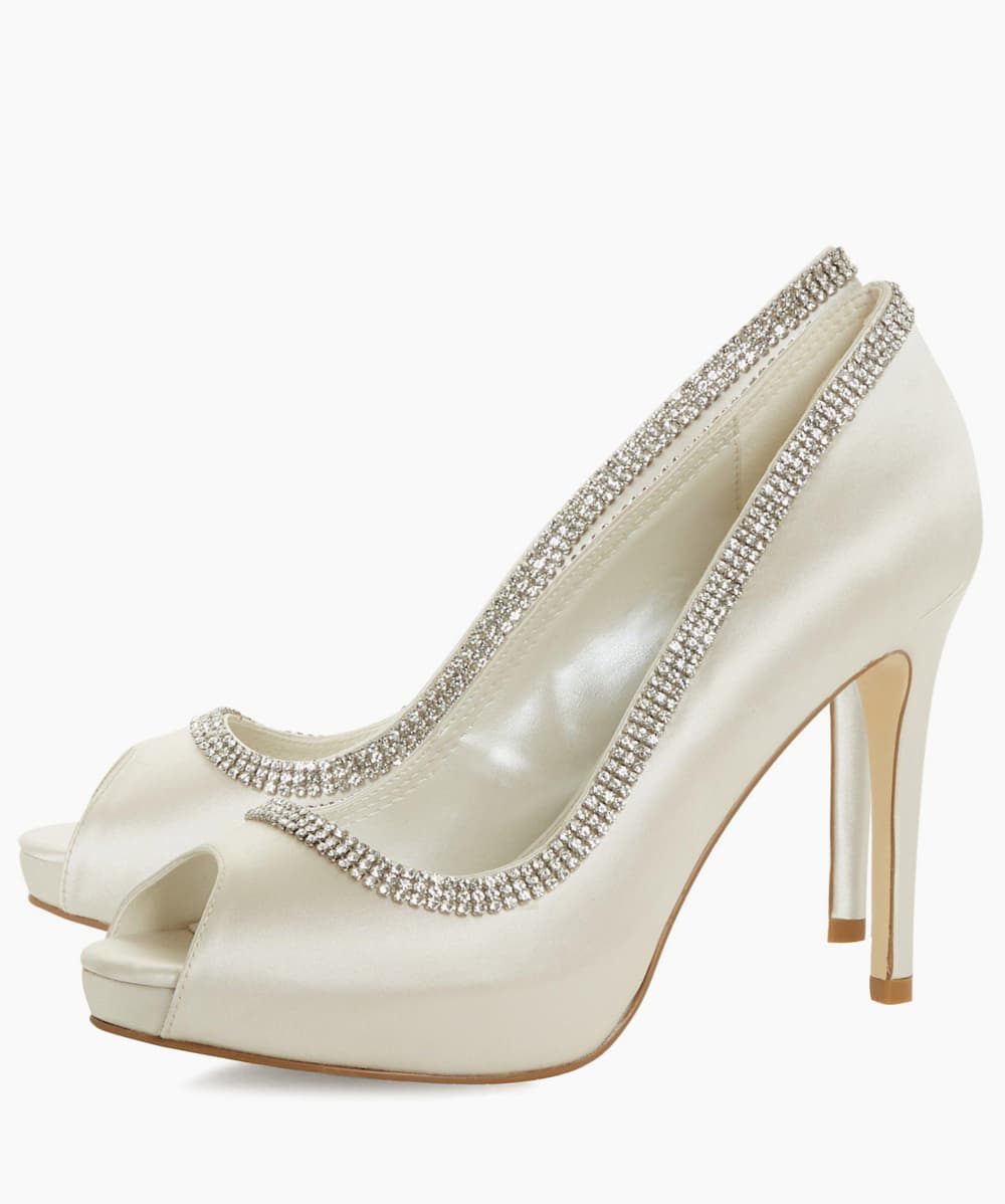 Charmed Ivory Diamante Peep Toe Platform Wedding Shoes Dune London