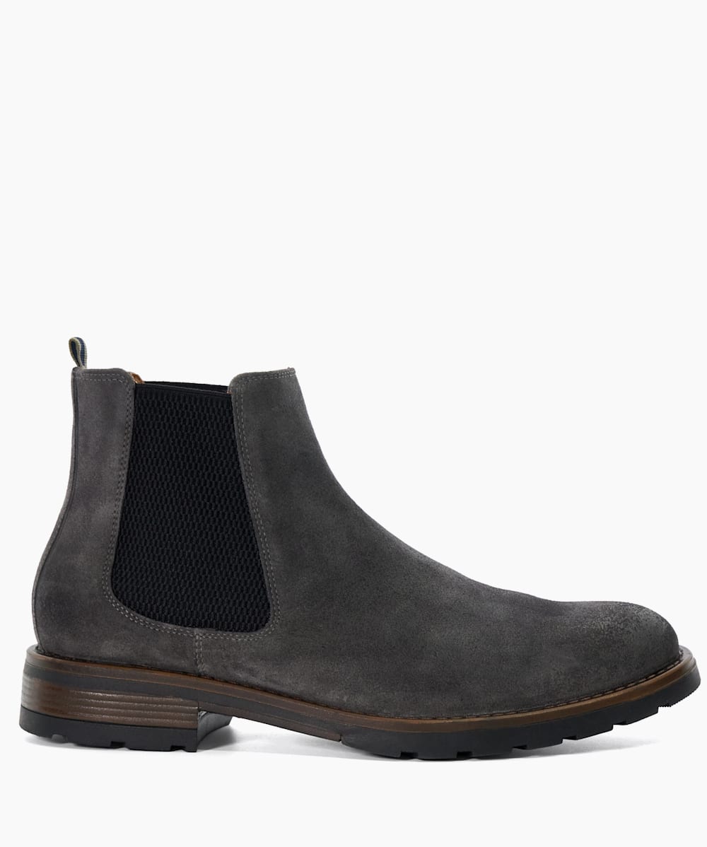 Chelty Grey Brushed Suede Chelsea Boots Dune London