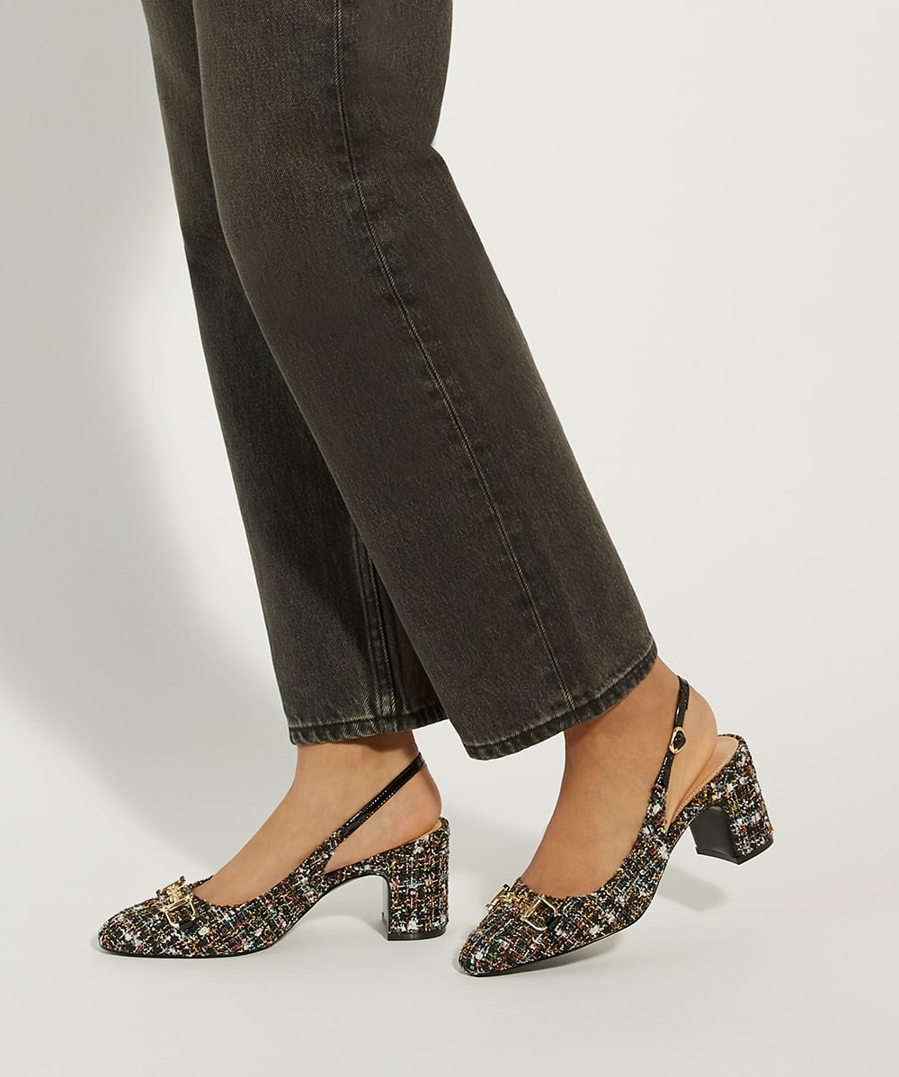 Choices Multi Boucle Block Heeled Slingback Courts Dune London