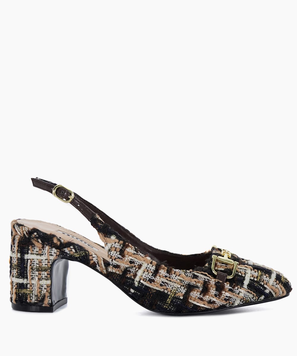 Choices Brown Brand Snaffle Block Heeled Slingback Courts Dune London