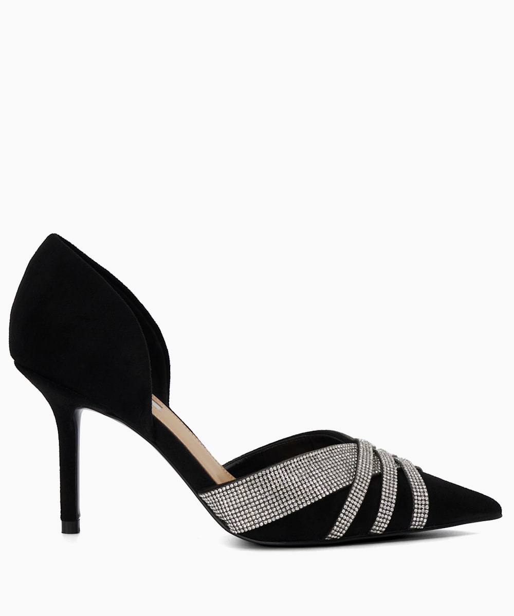 Cincinatti Black, Diamante-Detail Heeled Court Shoes | Dune London