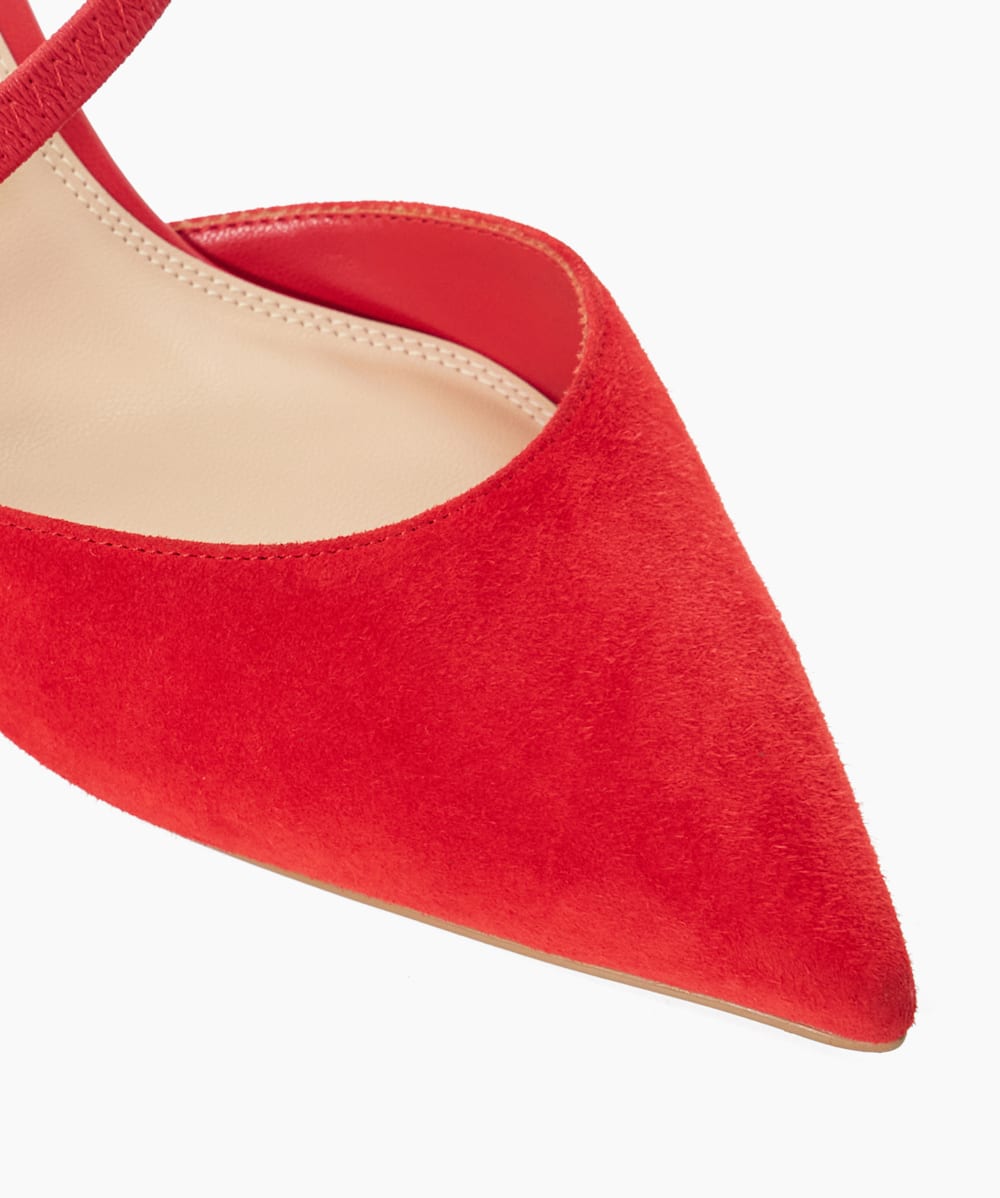 Red suede court shoes top