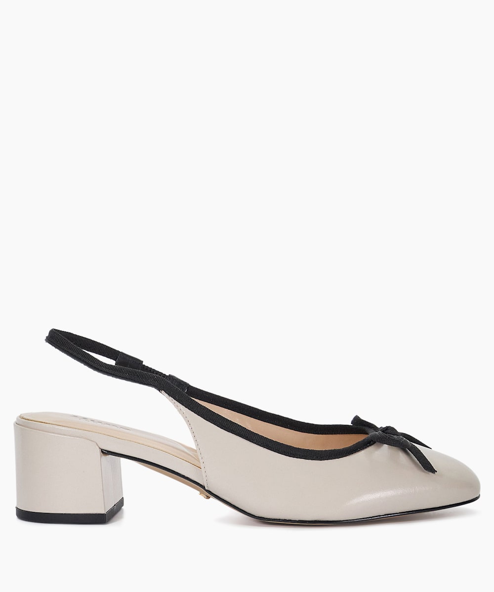 Classy Cream Leather Block Heel Sling Back Courts Dune London