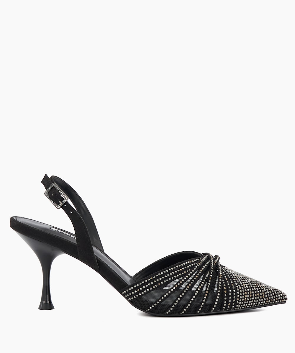 Cloudia Black Diamante Mesh Slingback Courts Dune London