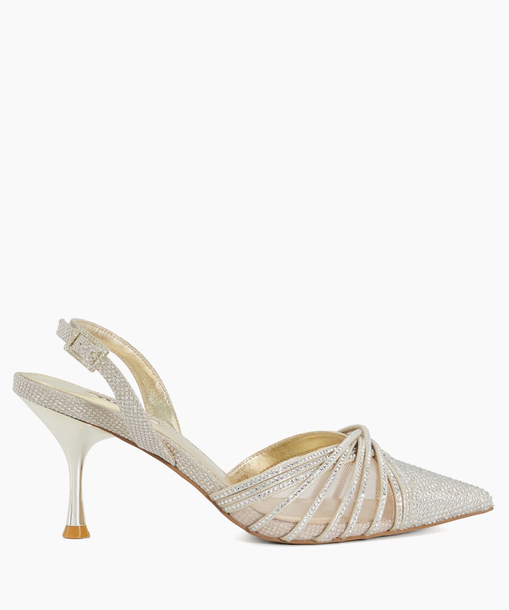 Cloudia GOLD SYNTHETIC Diamante Mesh Slingback Courts Dune London