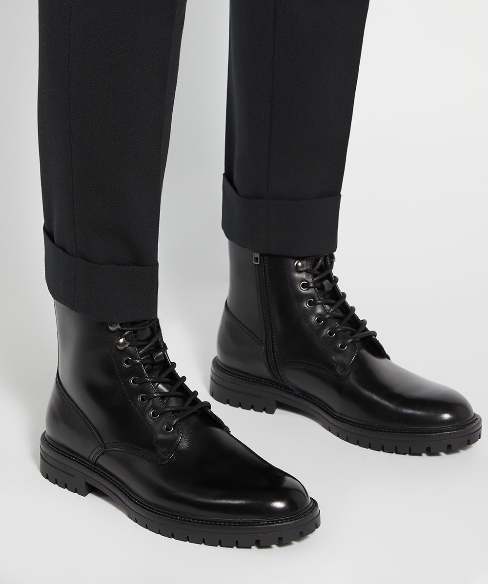 Black chunky lace up boots cheap