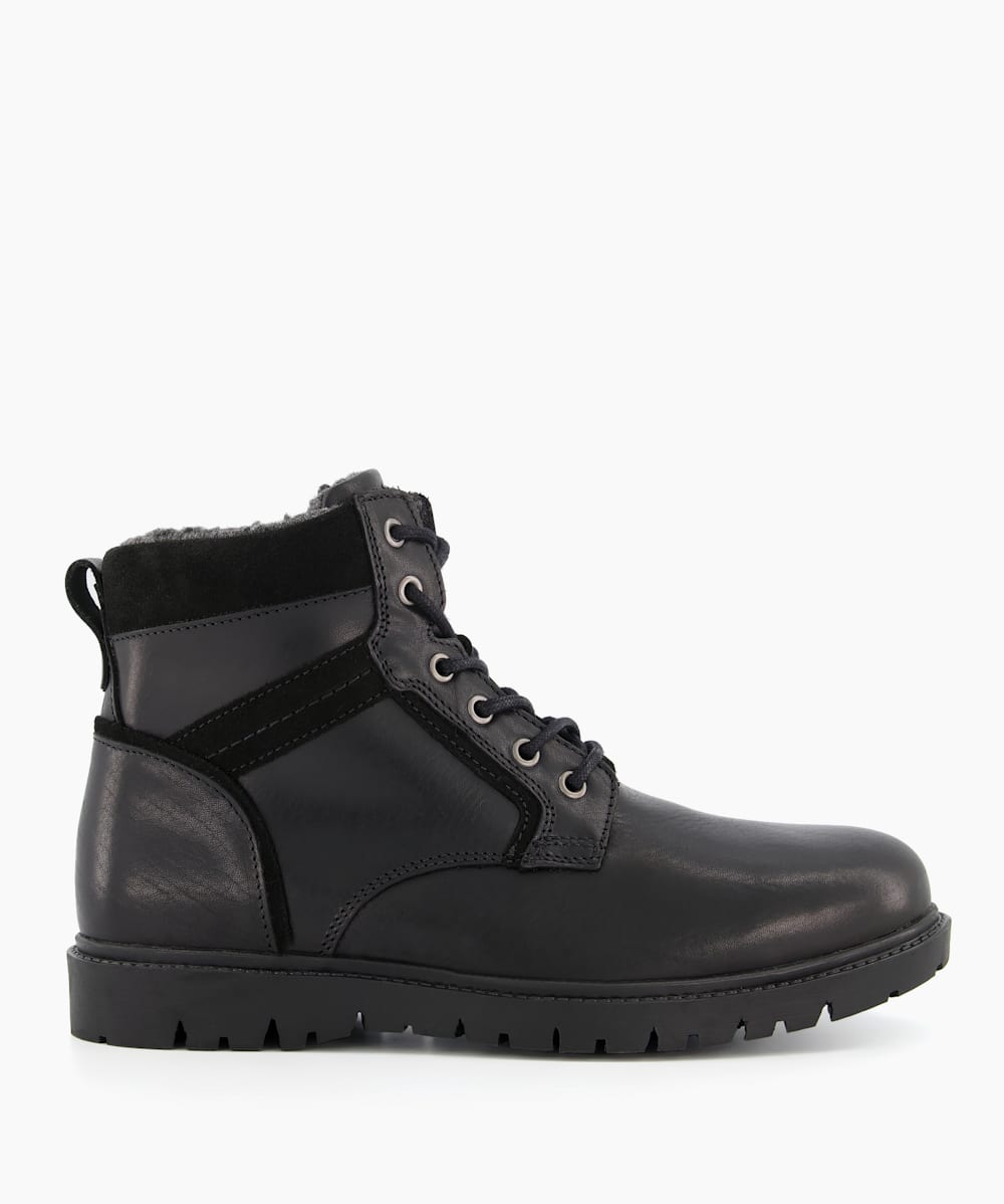 Coincide Black Lace Up Faux Fur Lined Boots Dune London