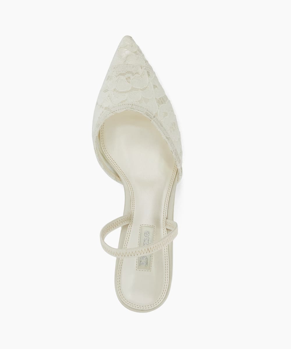Compassion Ivory Floral Lace Kitten Heel Wedding Slingbacks