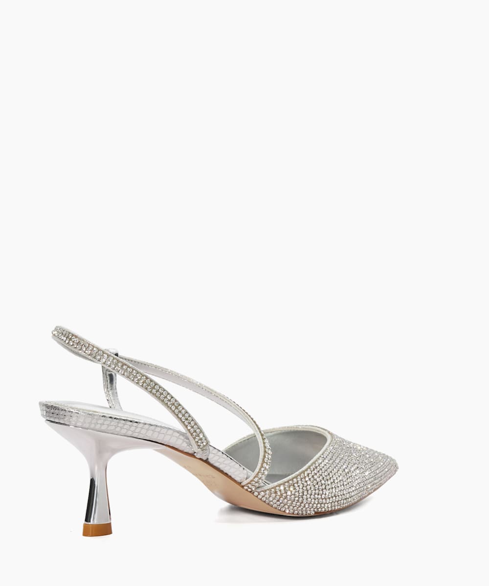 Competitive Silver Hotfix Kitten Heel Slingbacks Dune London