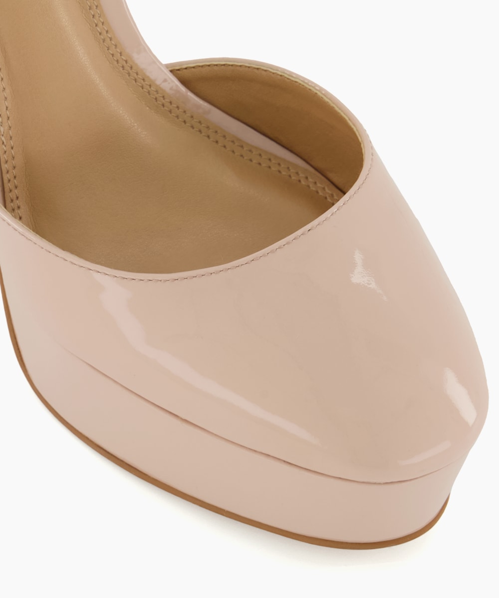 Nude patent platform heels store