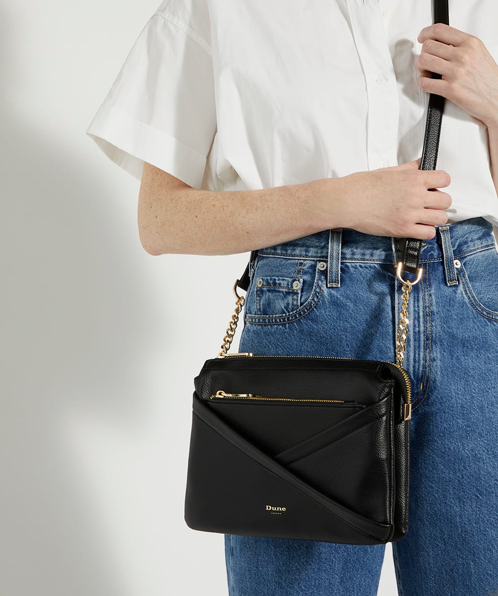 Dalliance Black Recycled Cutwork Small Crossbody Bag Dune London
