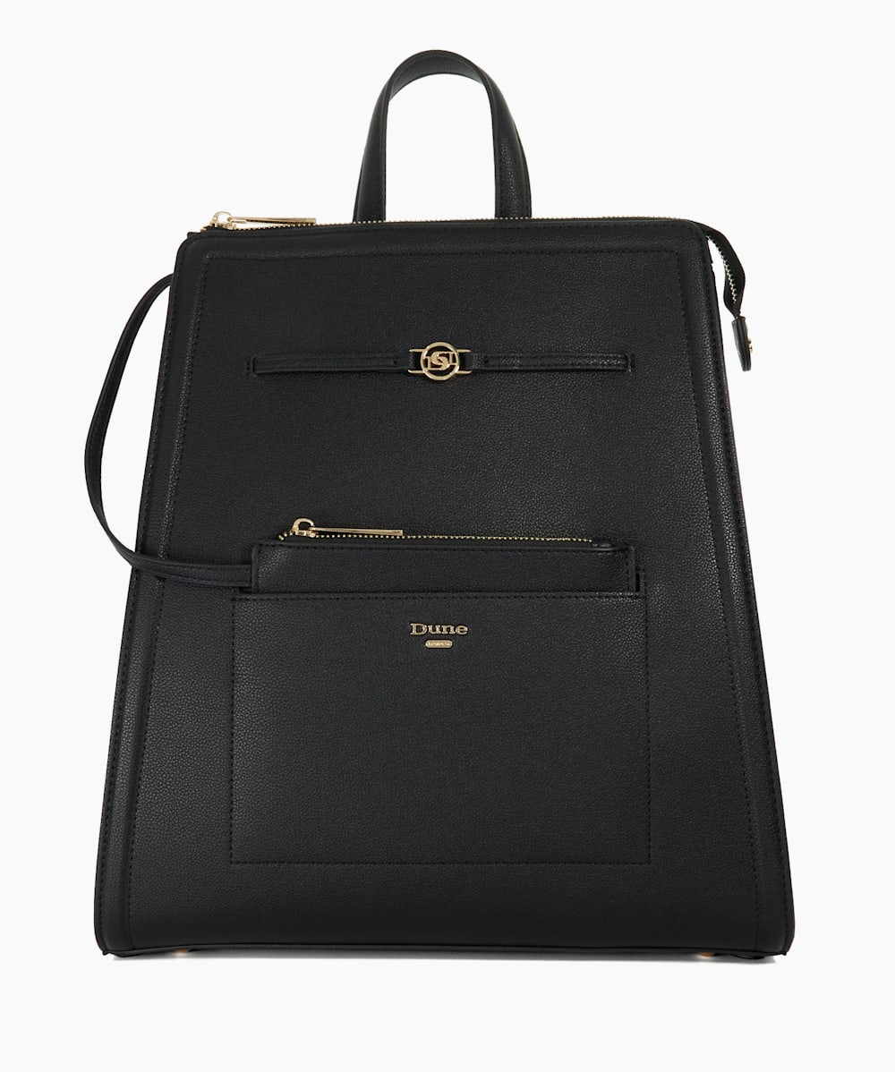 Dartmouth Black Dual Compartment Gold Hardware Backpack Dune London