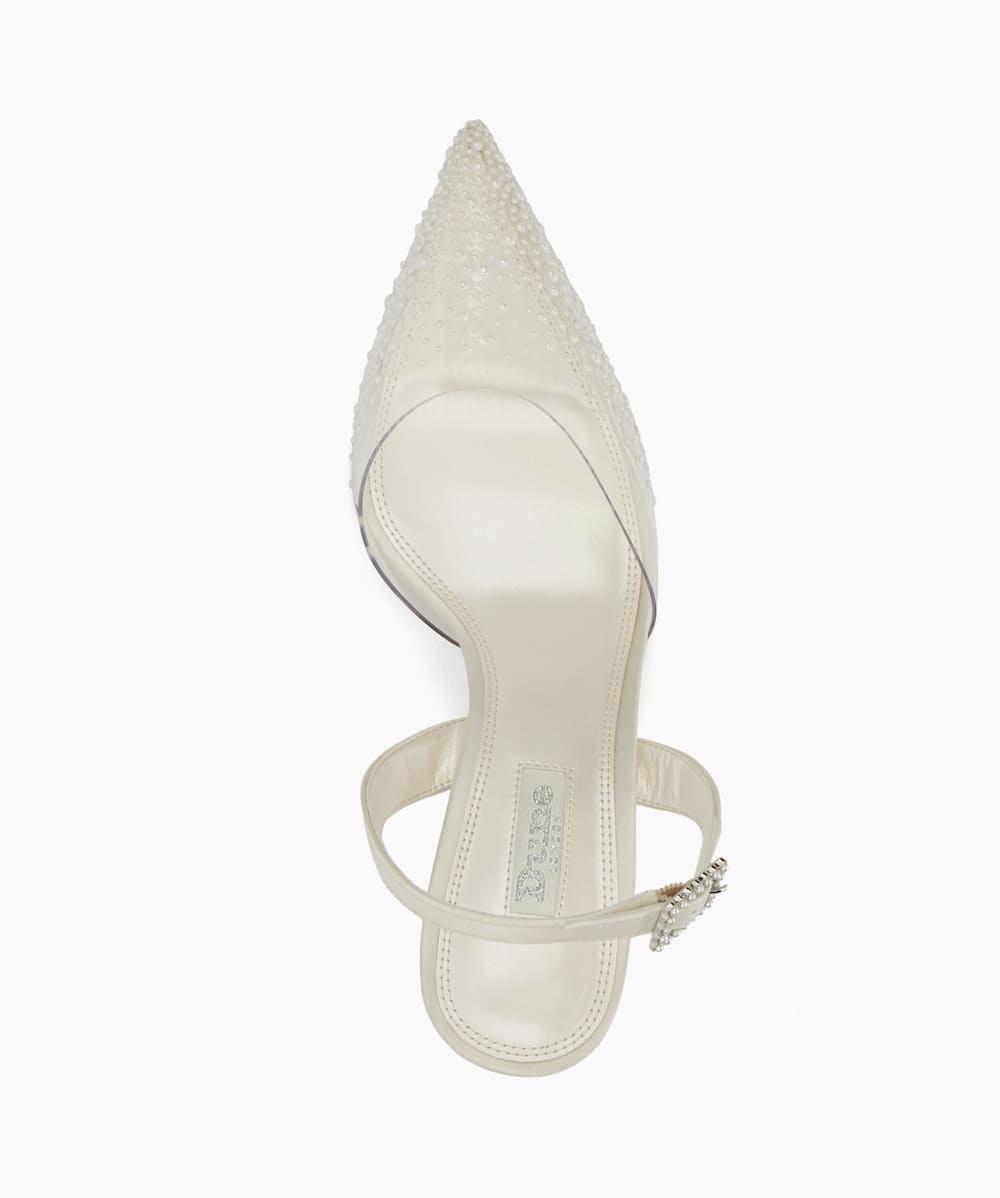 Divinely Ivory Sea pearl Embellished Vinyl Wedding Slingbacks Dune London