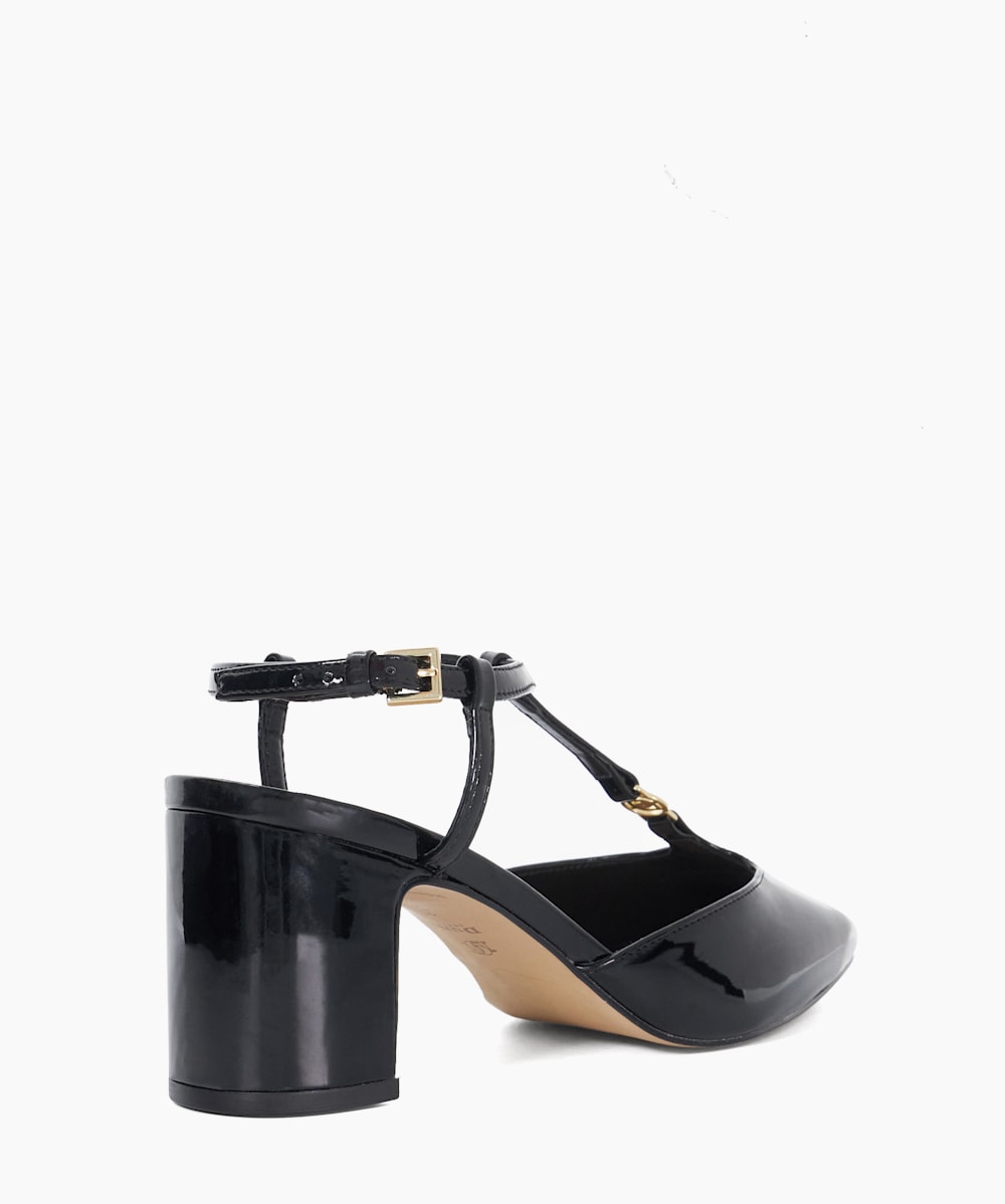 Dominate Black Patent T Bar Ankle Strap Shoes Dune London