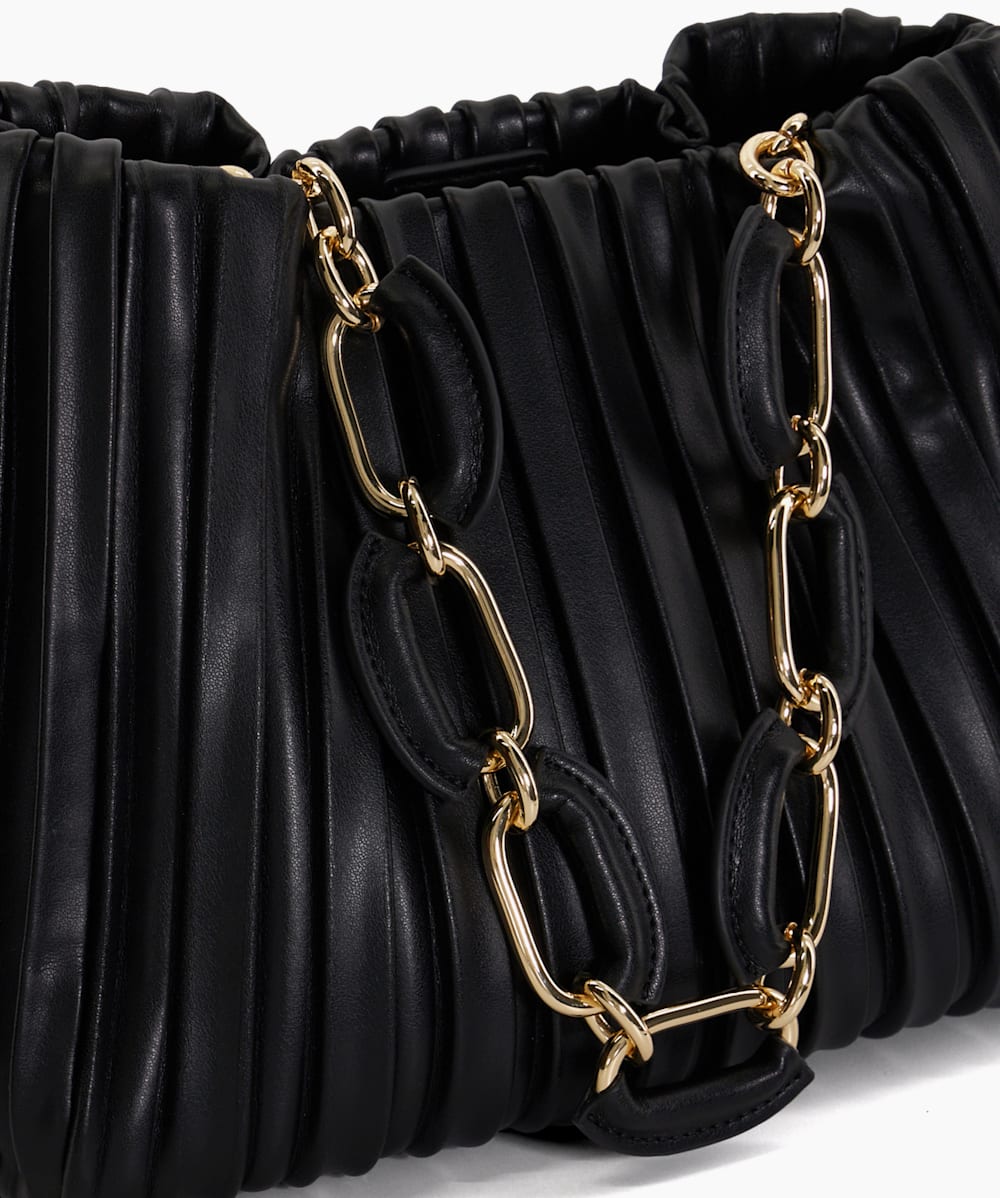 Dominie Black Medium Pleated Chain Handle Slouch Bag Dune London