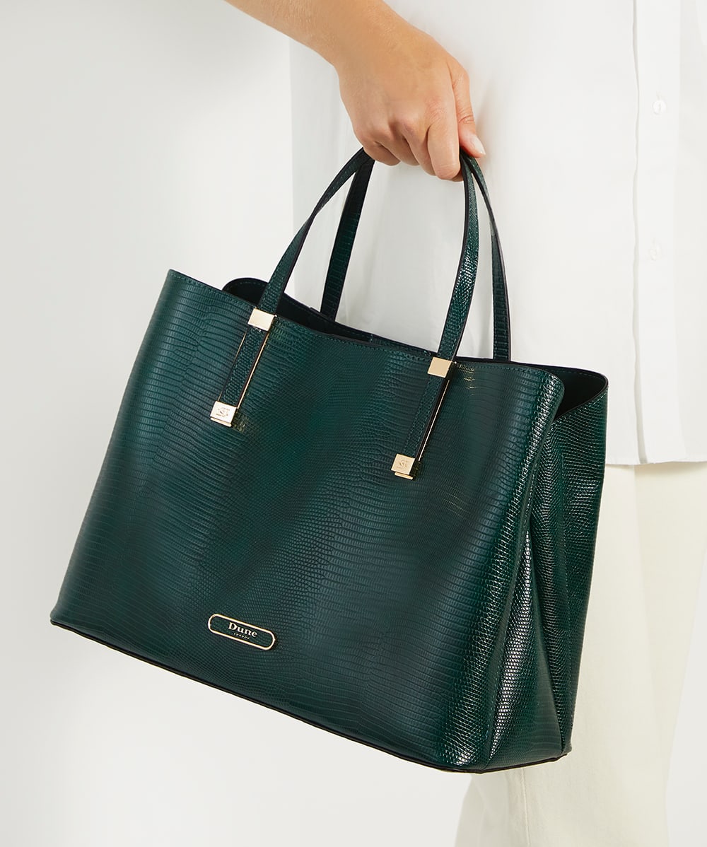 Dorry Dark Green Branded Hardware Tote Bag Dune London