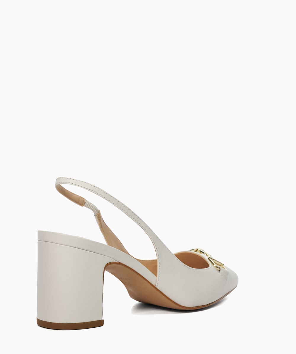 Detailed White, Snaffle-Trim Heeled Slingback Courts | Dune London 
