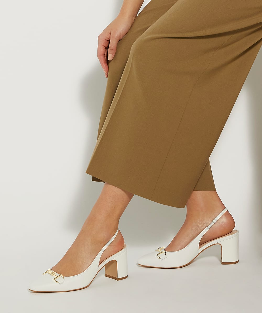 Detailed White Snaffle Trim Heeled Slingback Courts Dune London