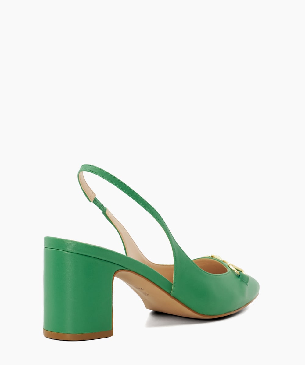 Detailed Green Snaffle Trim Heeled Slingback Courts Dune London