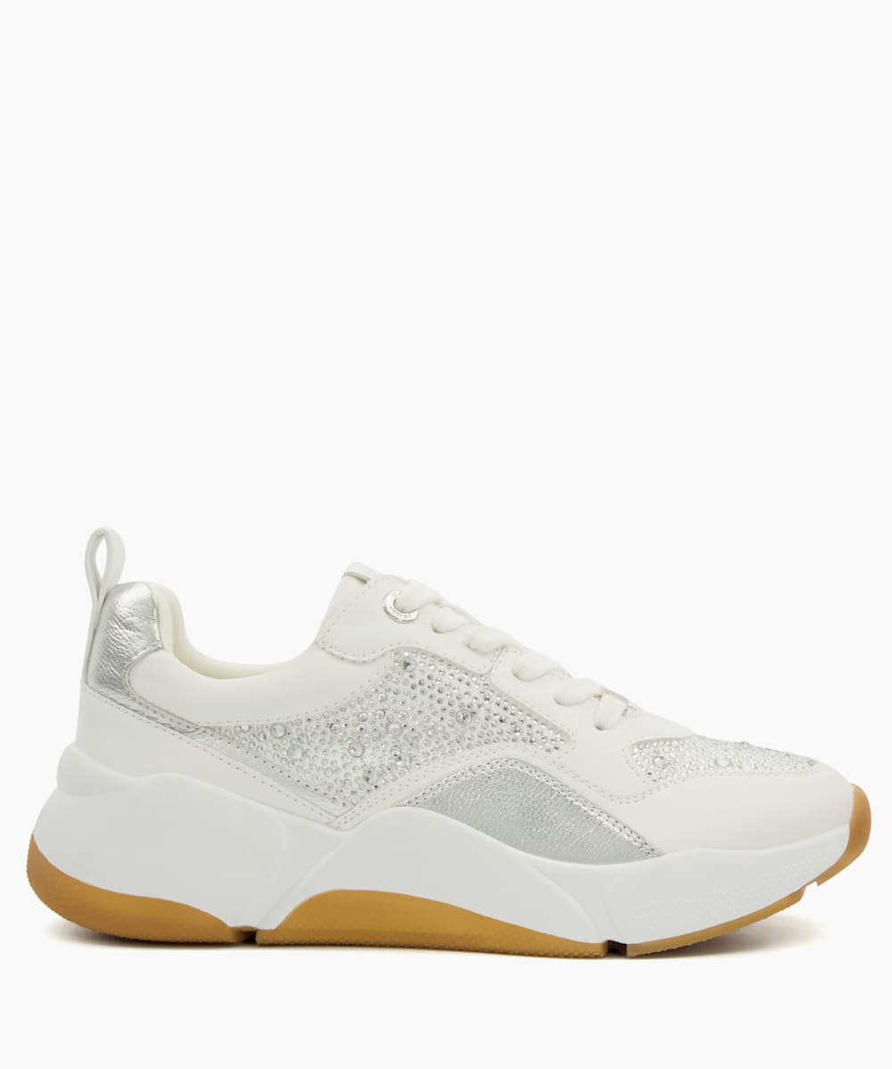 Eagerlys White Diamante Chunky Lace Up Runner Trainers Dune London