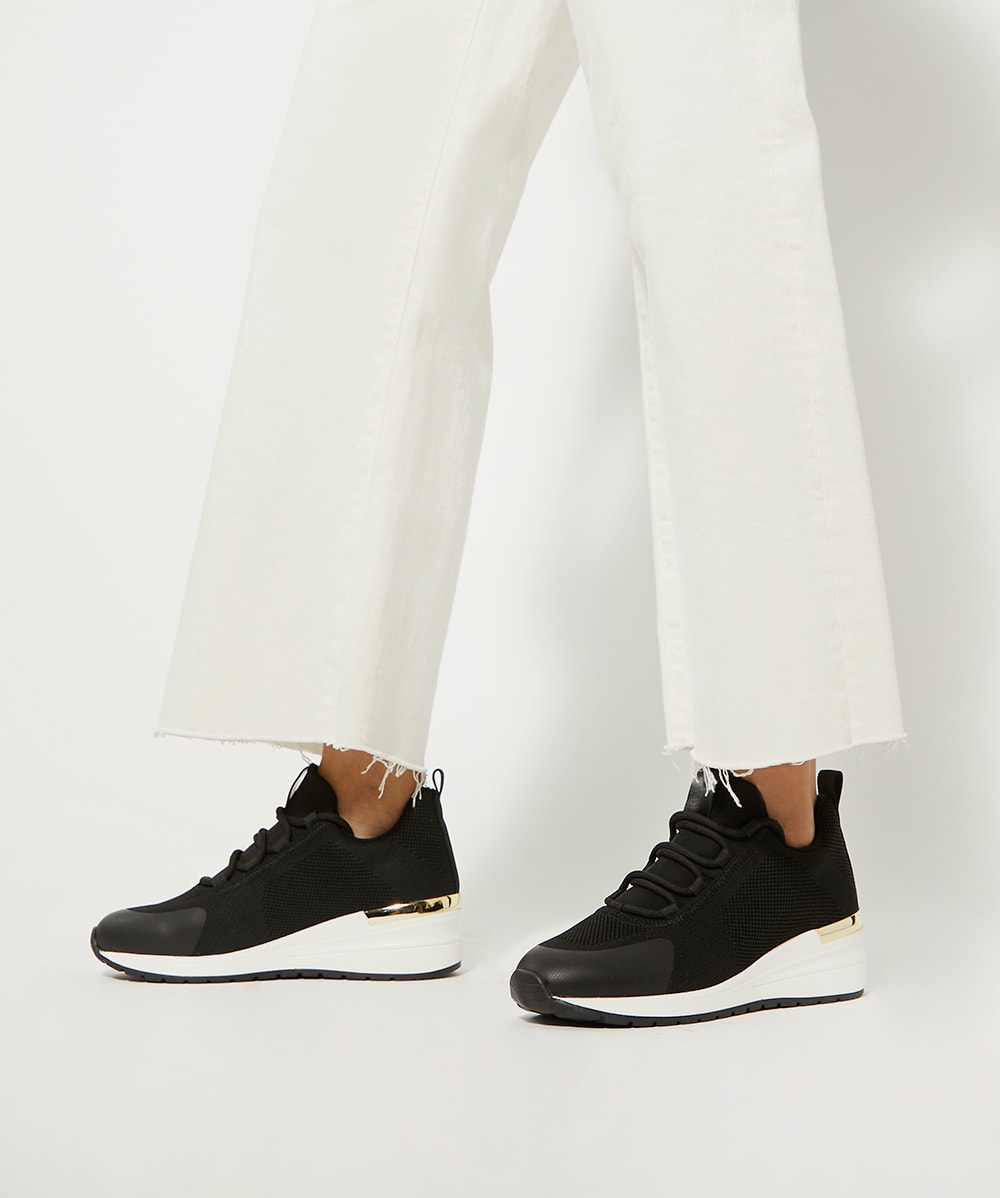Edens Black Mesh Wedge Trainers Dune London