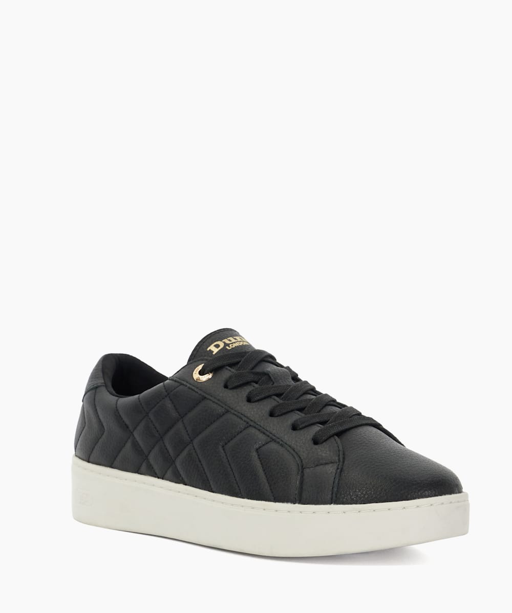 Egent Black Quilted Platform Sole Lace Up Trainers Dune London