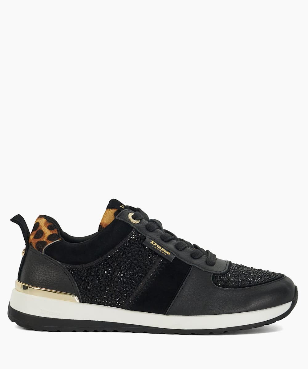 Ego Black Glitter Detail Lace Up Trainers Dune London
