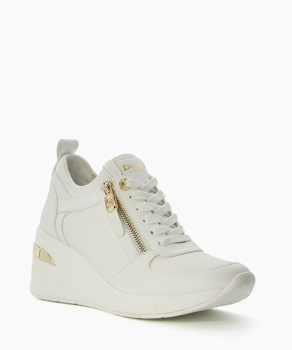 Eilin White Wedge Lace Up Trainers Dune London