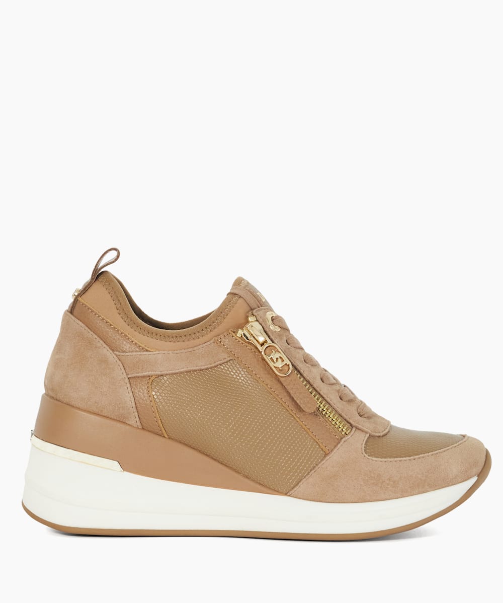 Eiline 2 Caramel Lace Up Wedge Trainers Dune London