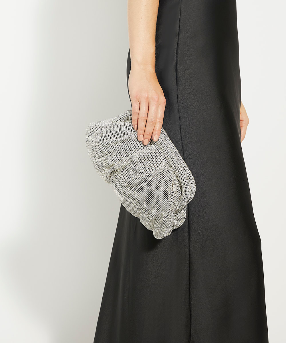 Elegent Silver Embellished Mesh Clutch Bag Dune London