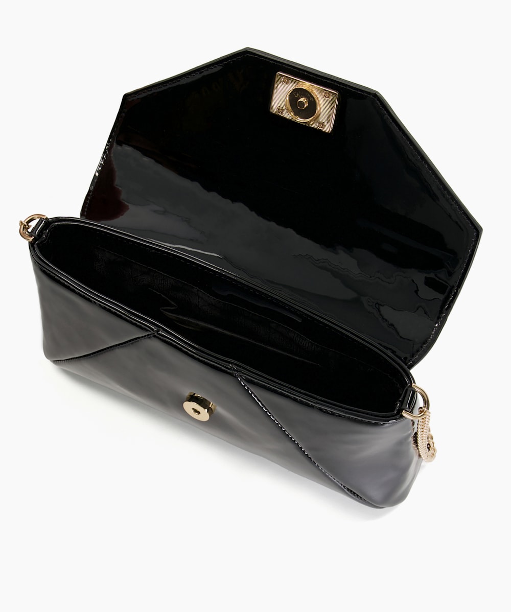 Elissia Black Patent Envelope Clutch Bag Dune London